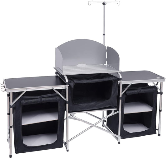 Folding Kitchen Table with Light Stand and Windshield for Outdoor