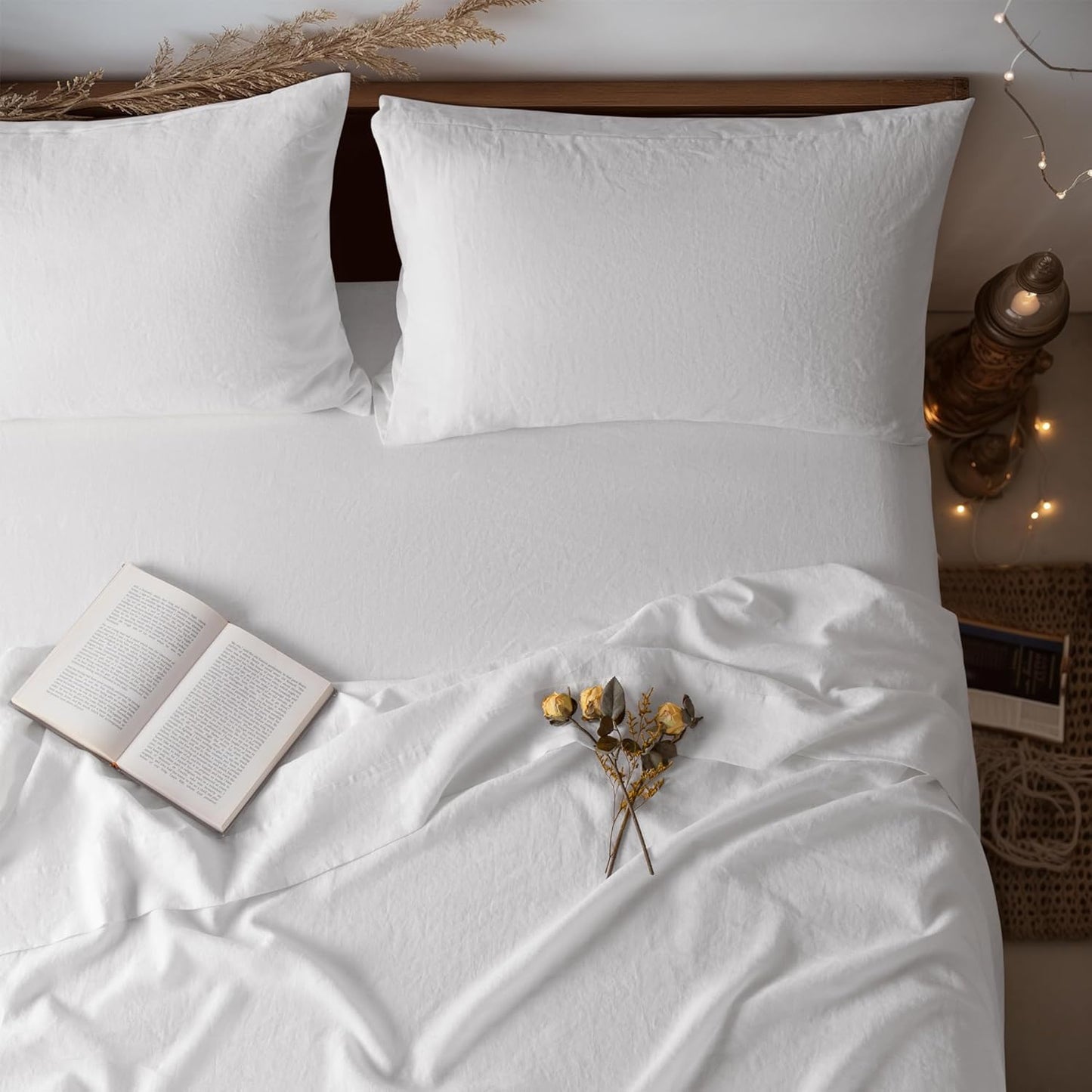 LBRO2M 100% Linen Sheet Set Full Size for All Seasons Comfort