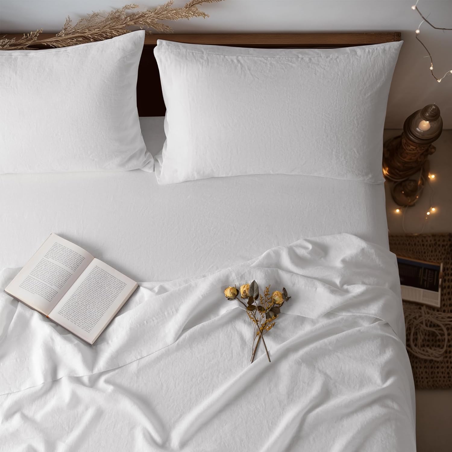 LBRO2M 100% Linen Sheet Set Full Size for All Seasons Comfort