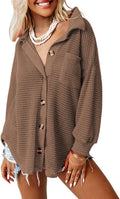 Waffle Knit Shacket Jacket Button Down Shirt - Comfortable Everyday