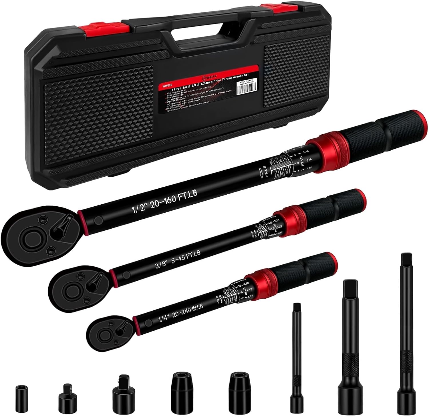 11Pcs Torque Wrench Set with Click Feature for Precision Work