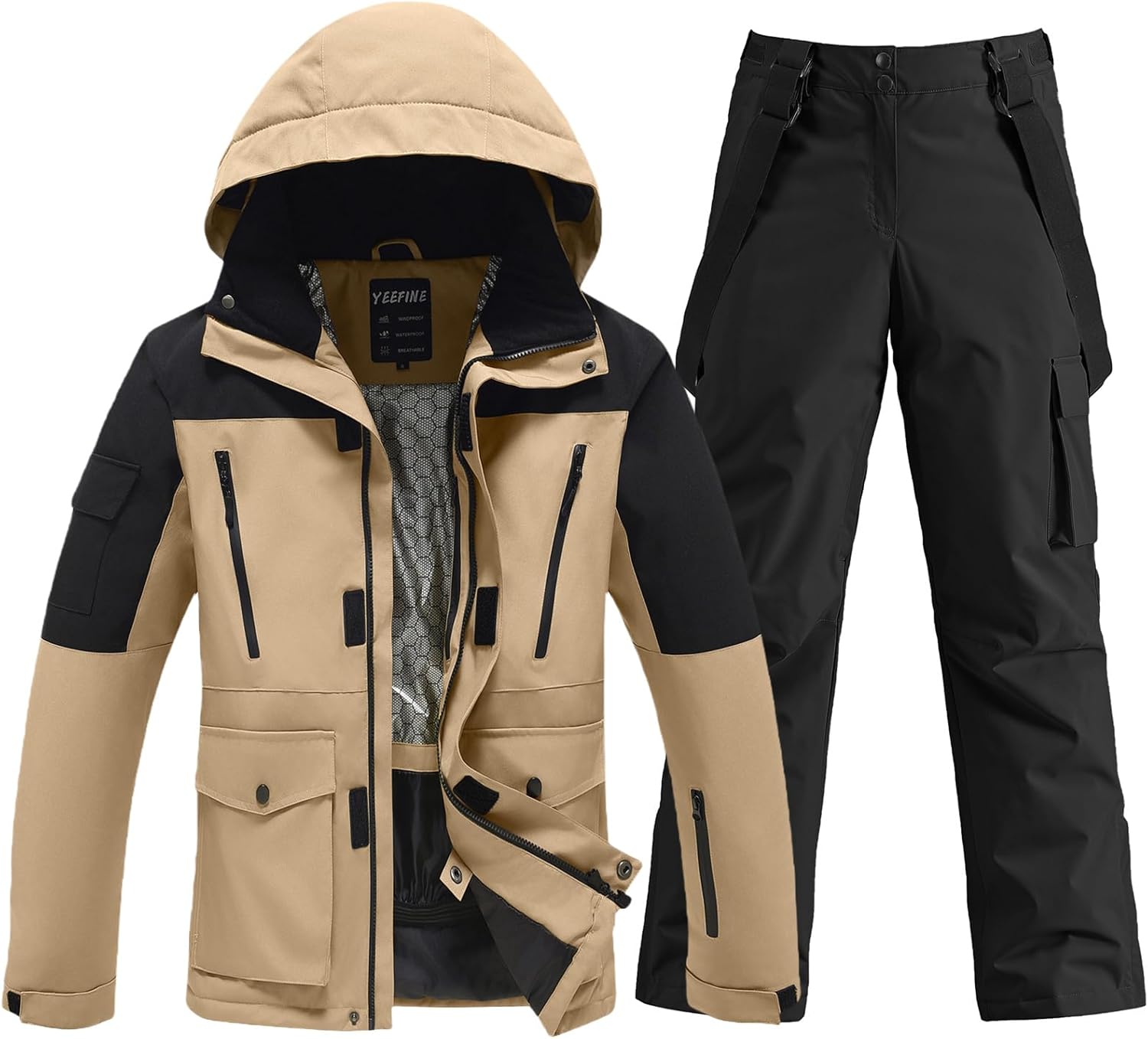 YEFFINE Men's Ski Suit: Insulated Waterproof Snowsuit Set