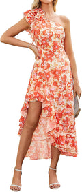 One Shoulder Floral High Low Maxi Dress - Flowy Wedding Guest