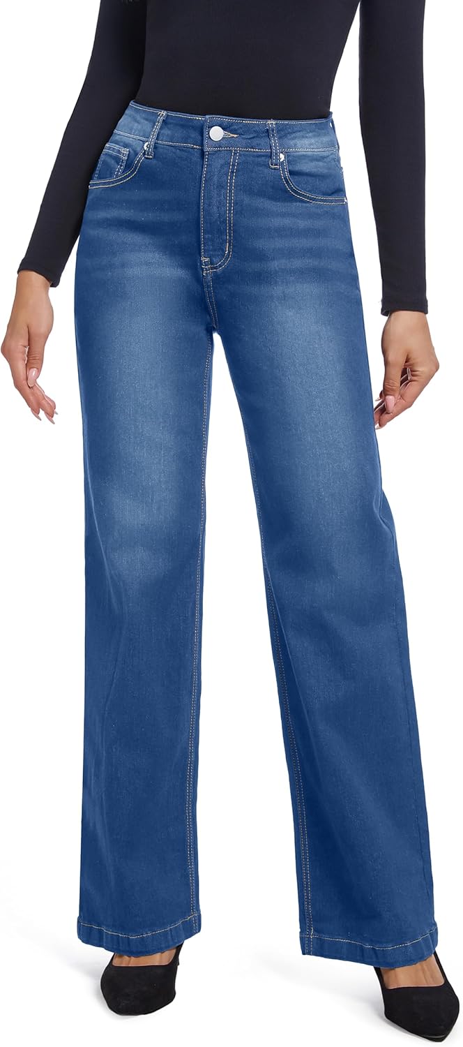 Trendy Black Pull On Jeans for Women - High Waisted Casual Style