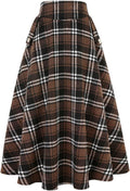 Womens High Waisted Wool Plaid A-line Long Skirt - Thick Warm Fall