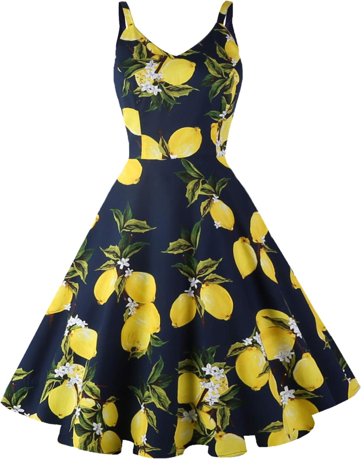 GOOBGS Women's 1950s Retro Vintage Spaghetti Strap Dress