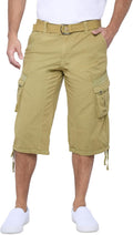 Men's Belted Long Cargo Shorts for Men Below Knee Length
