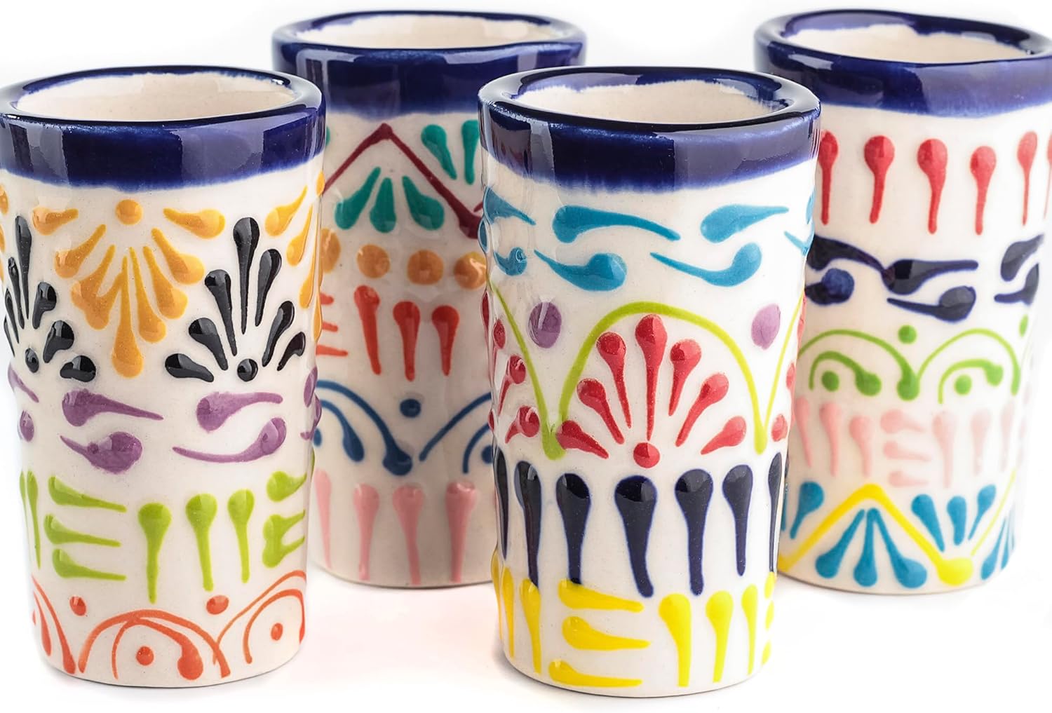 Authentic Mexican Talavera Shot Glasses Set of 4 Unique Art