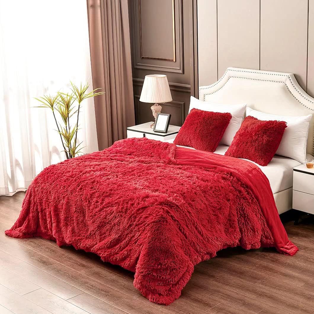 YUSOKI Red King Faux Fur Blanket - Soft Plush Warm Fuzzy Comfort