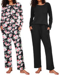 Ekouaer 2 Pack Women's Pajama Set - Soft Long Sleeve PJs Sets