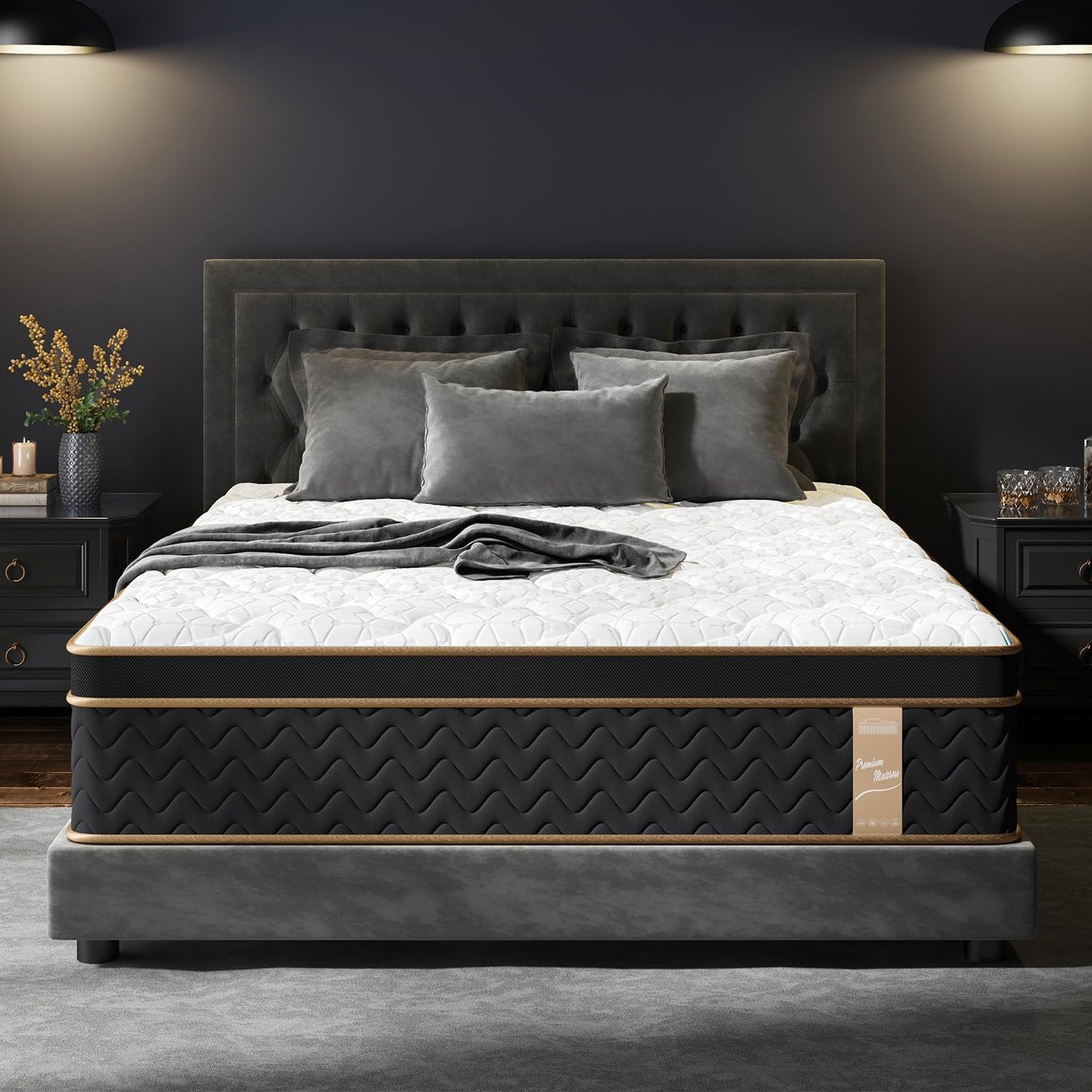King Mattress 14 Inch Plush Hybrid with Gel Memory Foam Comfort