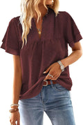 Womens Tops Butterfly Sleeve V Neck Blouses - Flowy Swiss Dot Style If