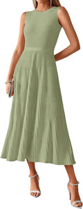 Midi Bodycon Tank Dress Sleeveless A-Line Pleated Hem - Summer Knit