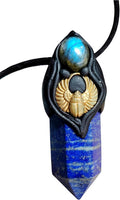 Egyptian Scarab Amulet Necklace - Lapis Lazuli and Moonstone Pendant
