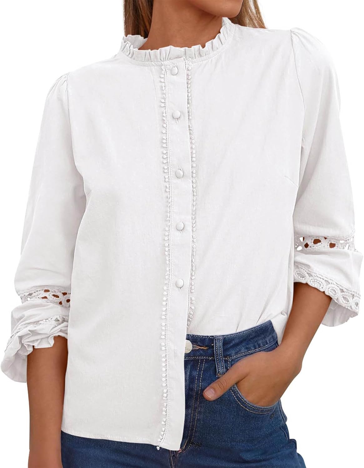 KIRUNDO Going Out Tops for Women: Boho Cotton Eyelet Shirt