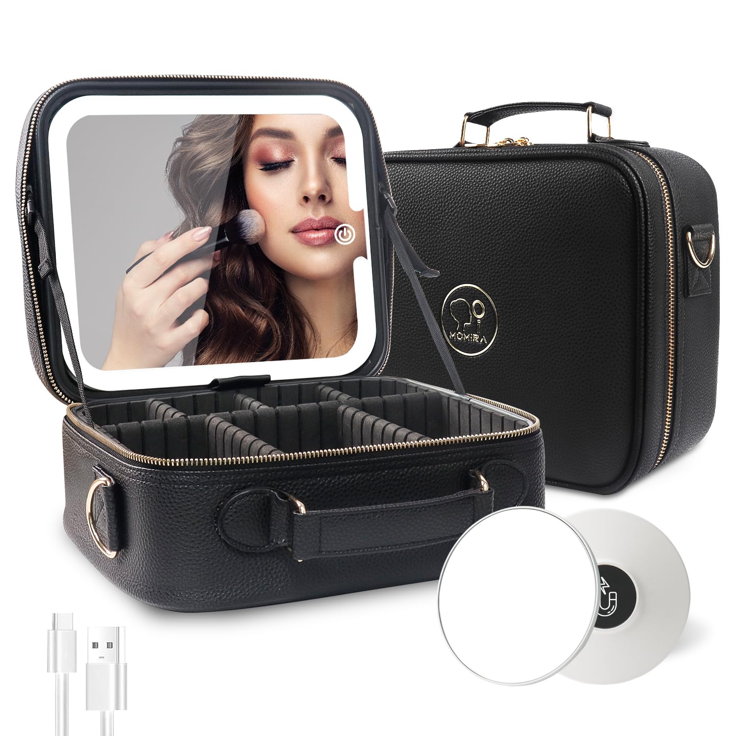 MOMIRA Travel Makeup Bag with Lighted Mirror for Women