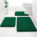 Dark Green Bathroom Rug Set 3 Piece - Thick Memory Foam Comfort