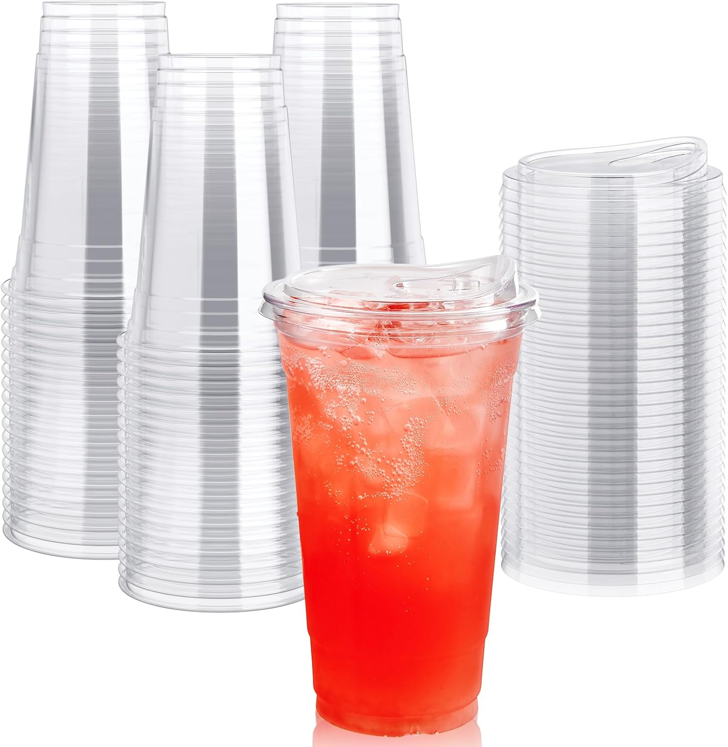 Lilymicky 60 PACK 24oz Clear Cups w/ Strawless Lids, Perfect for Cold Drinks