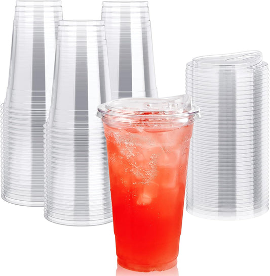 Lilymicky 60 PACK 24oz Clear Cups w/ Strawless Lids, Perfect for Cold Drinks