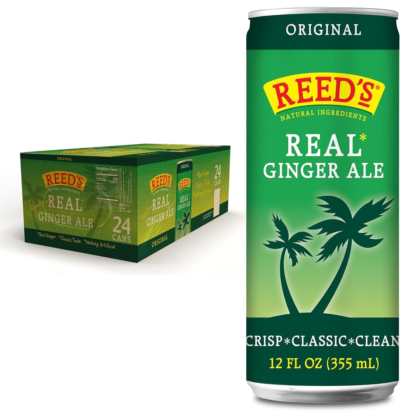 Reed's Real Ginger Ale - Organic Ginger in Slim Cans, 24 Pack