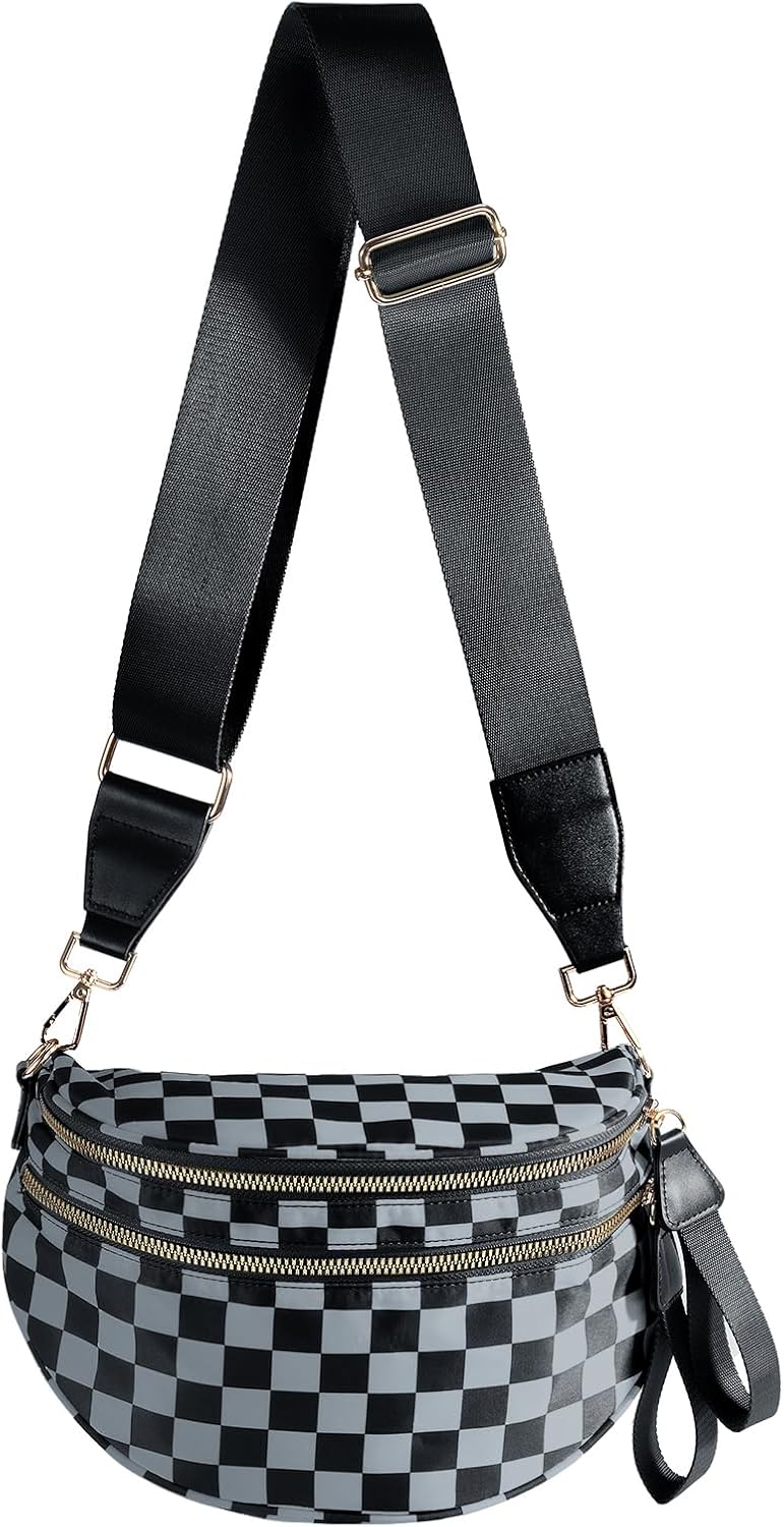 Stylish Black and White Checkered Crossbody Bag for Women