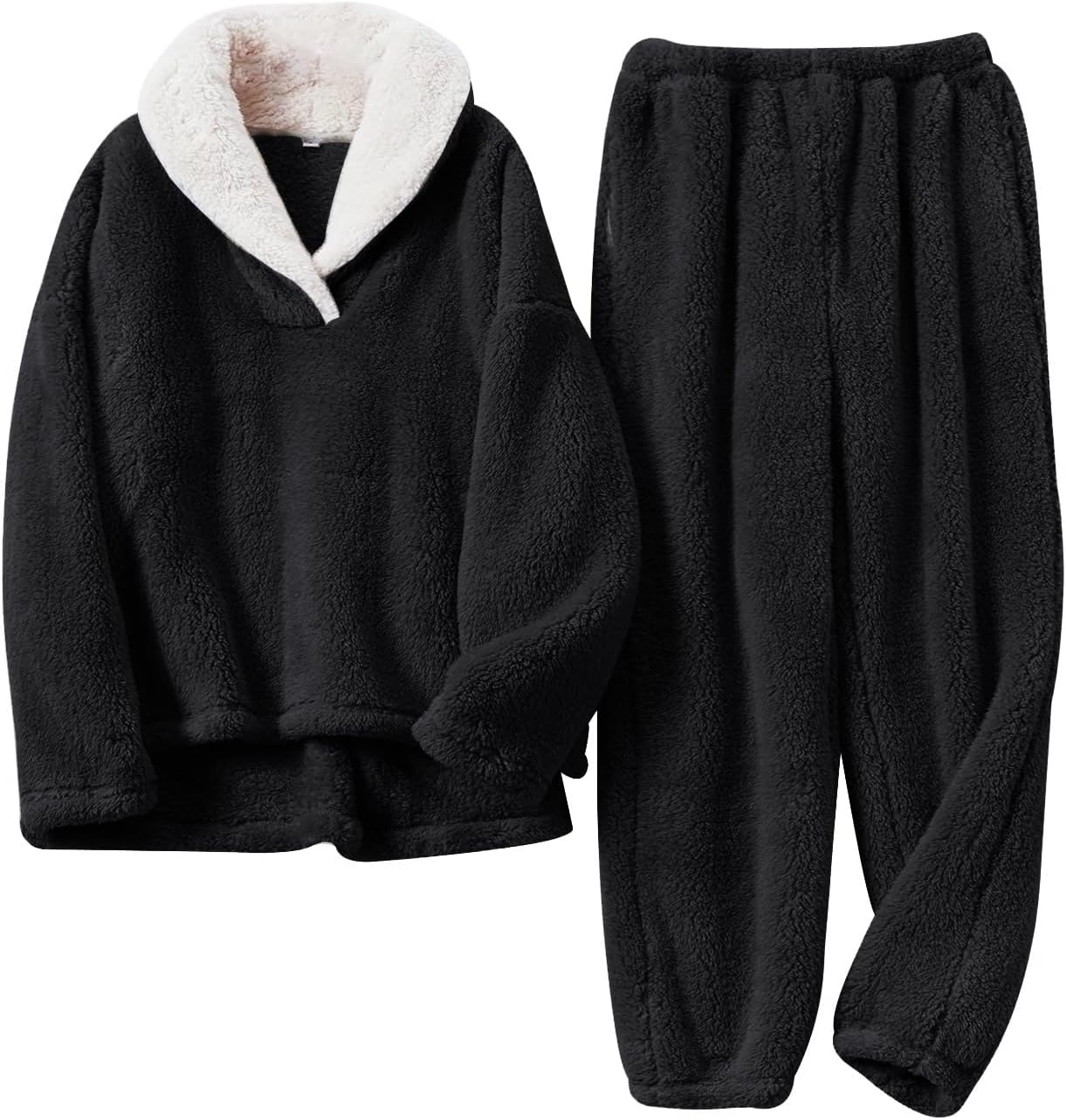 Arssm Mens Fluffy Pajamas Set for Cozy Winter Comfort
