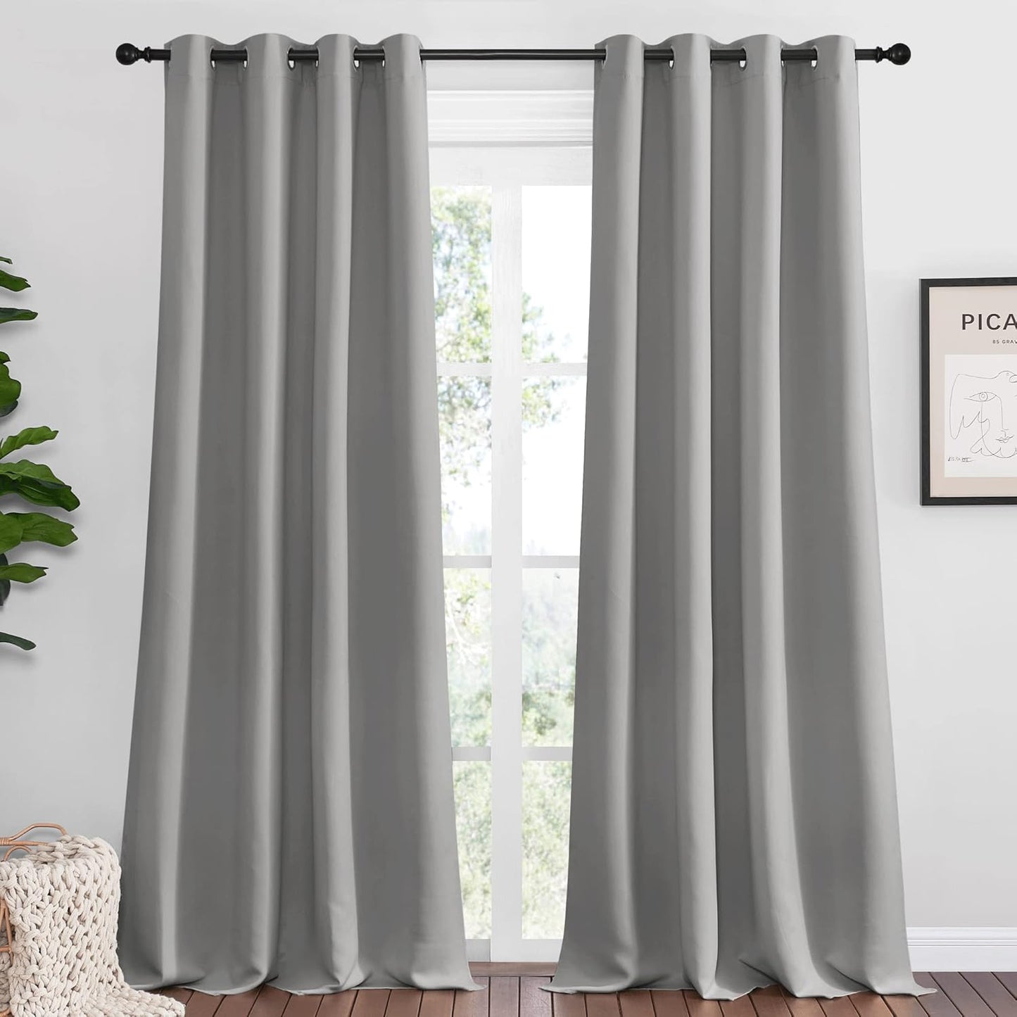 NICETOWN Silver Grey Room Darkening Curtain Panels for Home