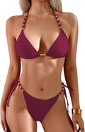 TASHEHE Women's High Cut Triangle Bikini Set - Cheeky Beaded Straps