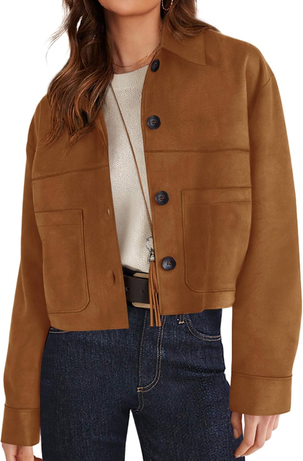 PRETTYGARDEN Women's Faux Suede Cropped Jacket for Fall Fashion