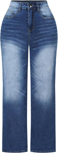 Womens High Waisted Wide Leg Jeans - Stretchy Distressed Fit