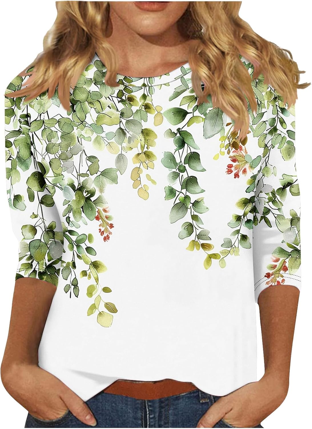 Boho Floral Tunic: Stylish 3/4 Sleeve Chic