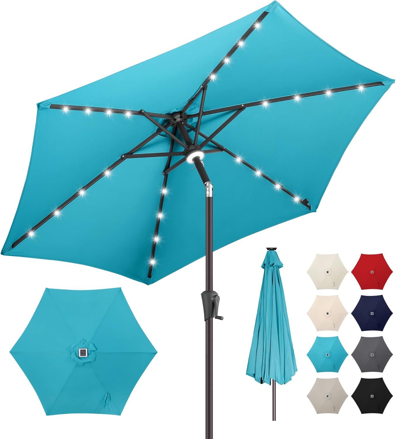 7.5ft Solar Umbrella with LED Lights for Outdoor Spaces