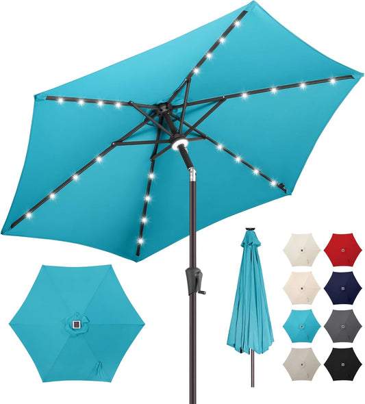 7.5ft Solar Umbrella with LED Lights for Outdoor Spaces