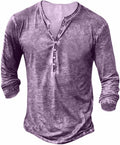Mens Distressed Henley Shirts Front Placket Retro Long Sleeve Tee Soft