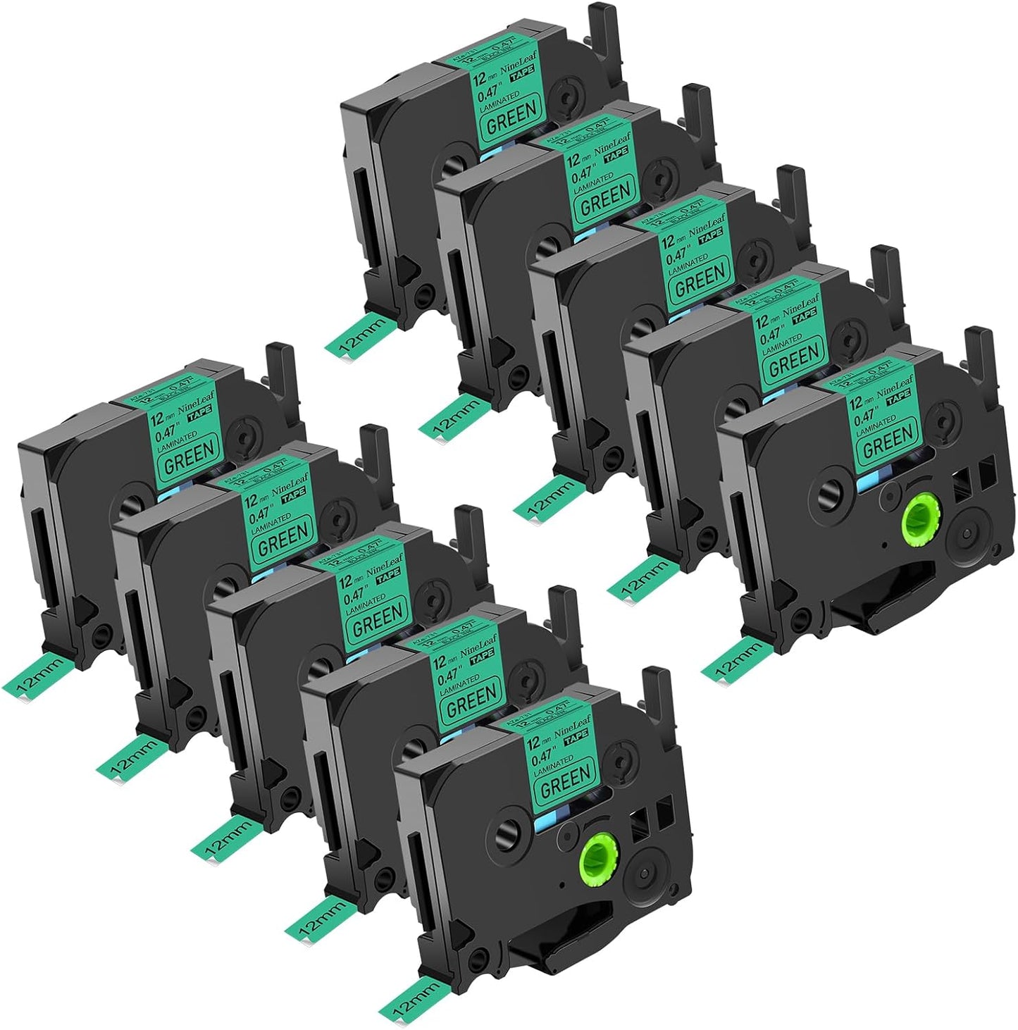NineLeaf 10 Pack Black on Green Label Tape for Brother Label Makers