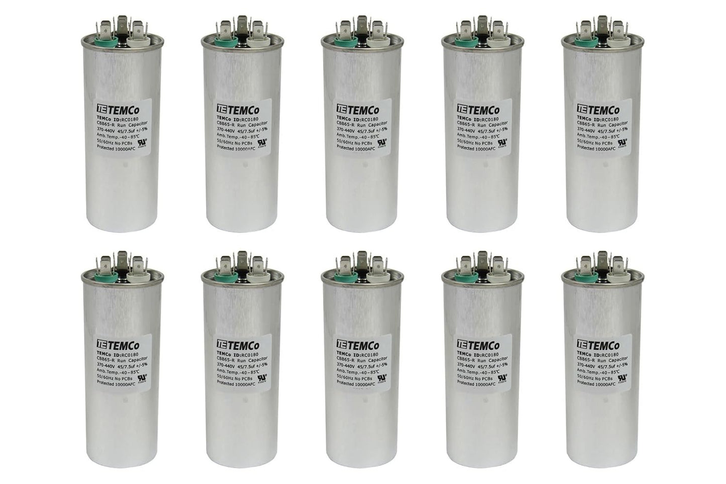 10 Pack Dual Run Capacitor for HVAC Applications - 45+7.5 uF