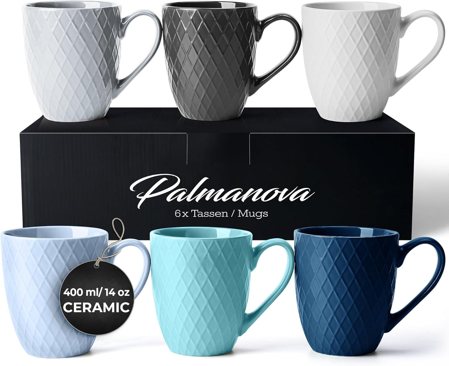 6-Piece Large Ceramic Coffee Mugs Set - Palmanova Collection