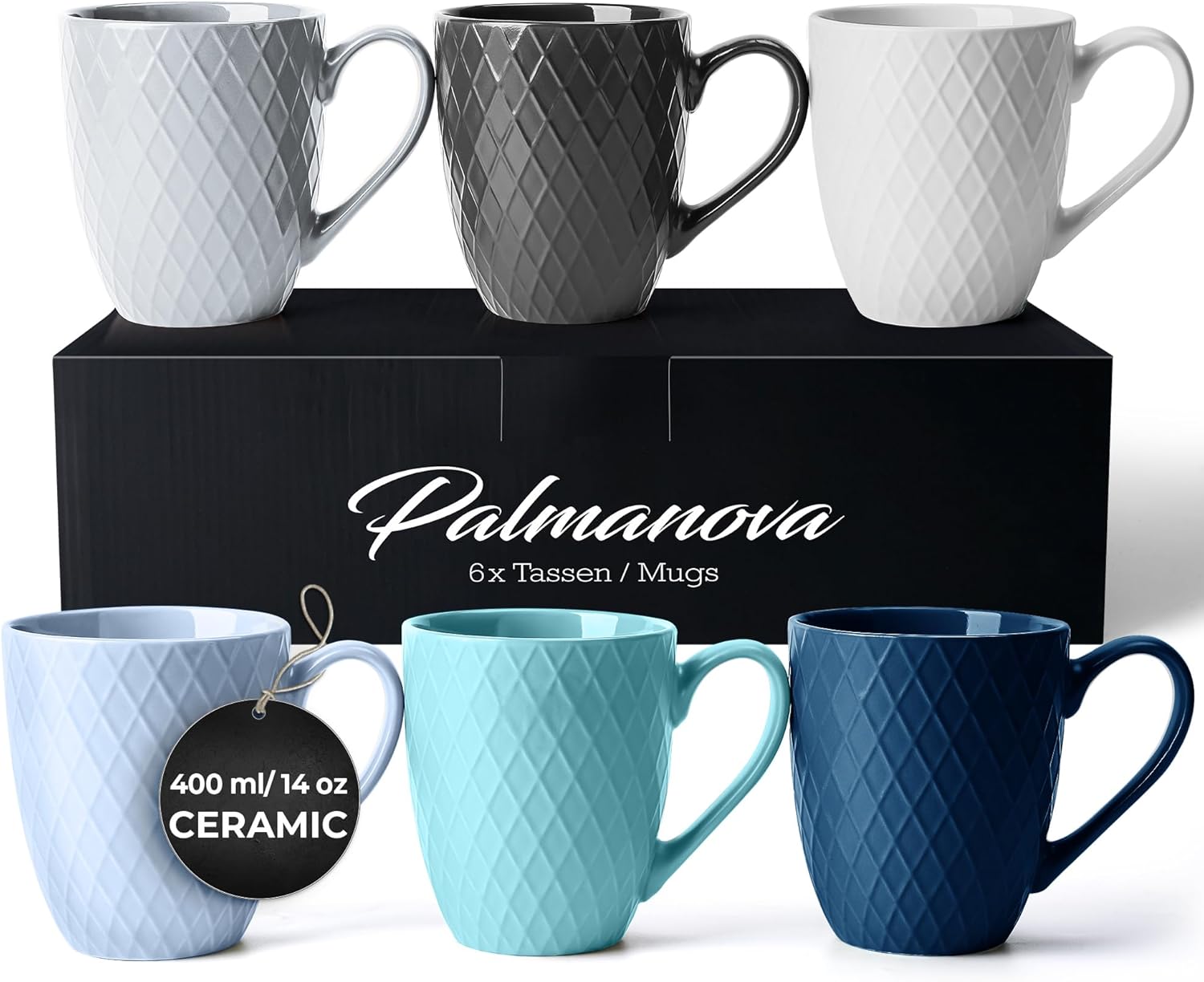 6-Piece Large Ceramic Coffee Mugs Set - Palmanova Collection