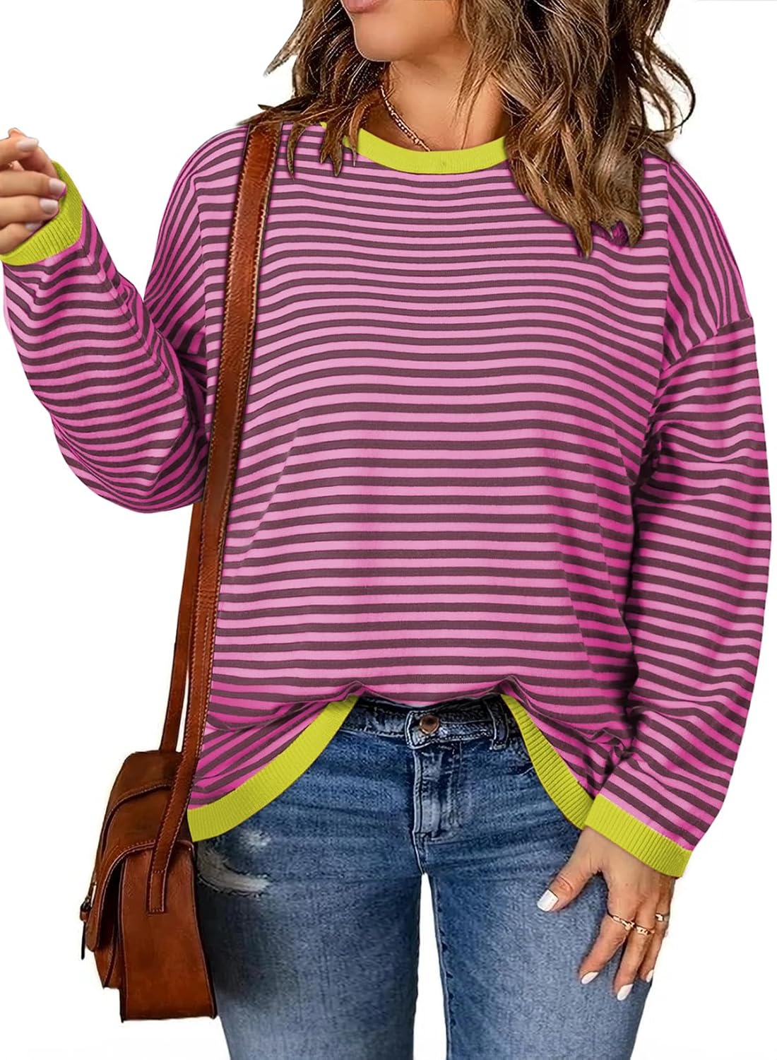 Eytino Plus Size Sweaters for Women Casual Striped Pullover