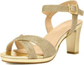 DREAM PAIRS Women's Chunky Heels Open Toe Ankle Strap Sparkly Heels