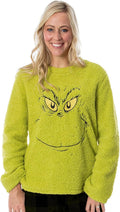 Dr. Seuss Grinch Sherpa Pullover Long Sleeve Top - Cozy Embroidered