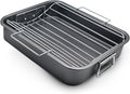 Large Roasting Pan With Rack 12 x 16 - Nonstick Roaster for Even
