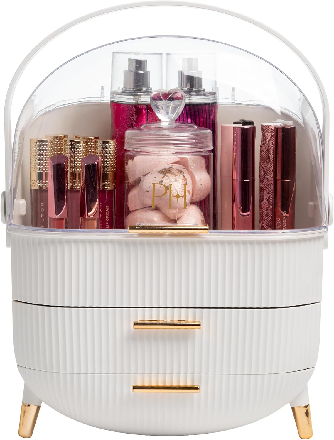 Paris Hilton Makeup Storage Organizer with Fluted Design and Lid