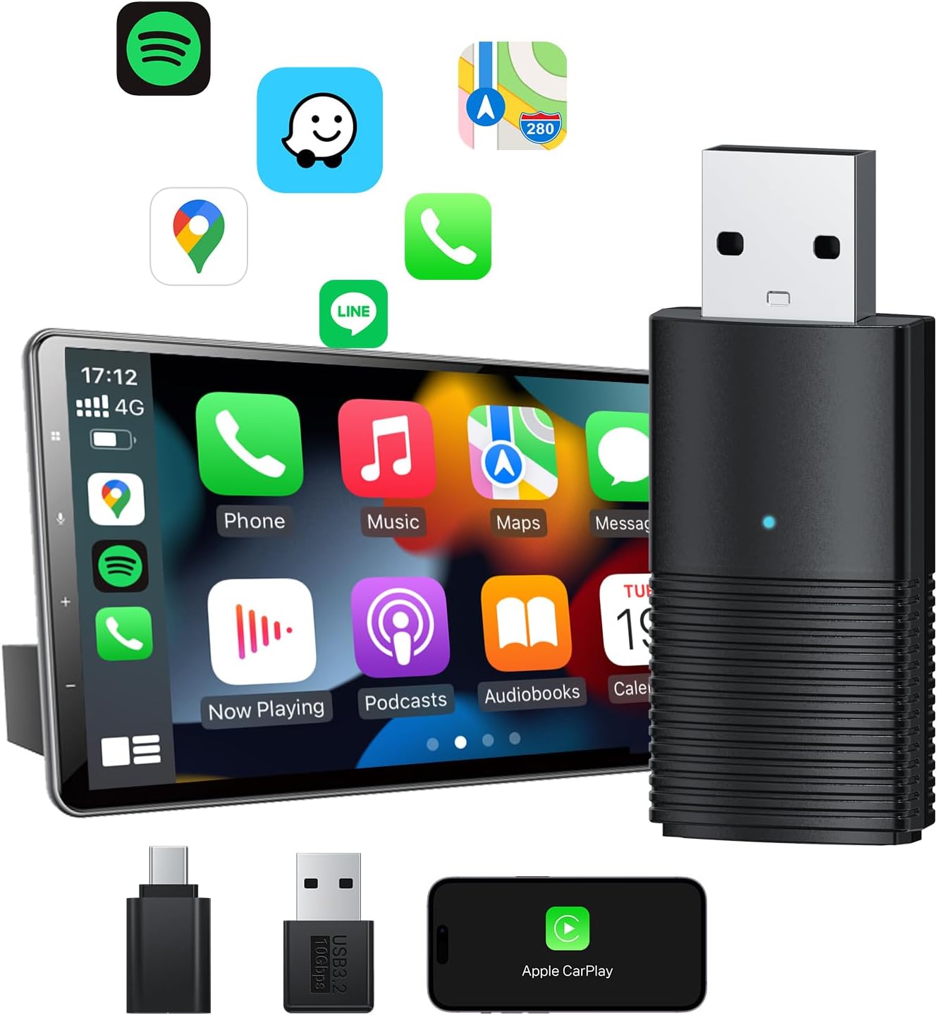 Wireless CarPlay Converter, Instant Connection, Updateable (Black) - Dilxyuy