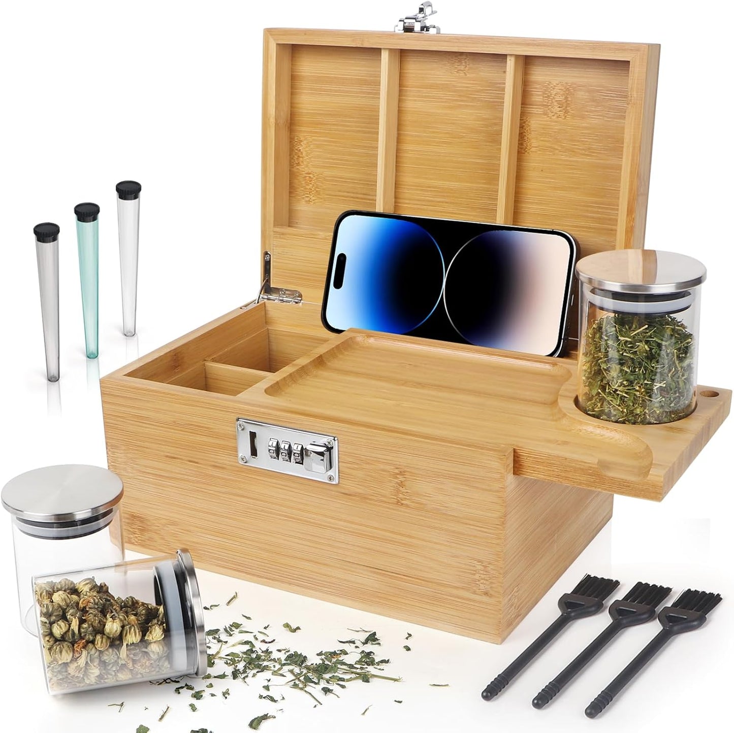Large Bamboo Box with Combination Lock for Stylish Storage
