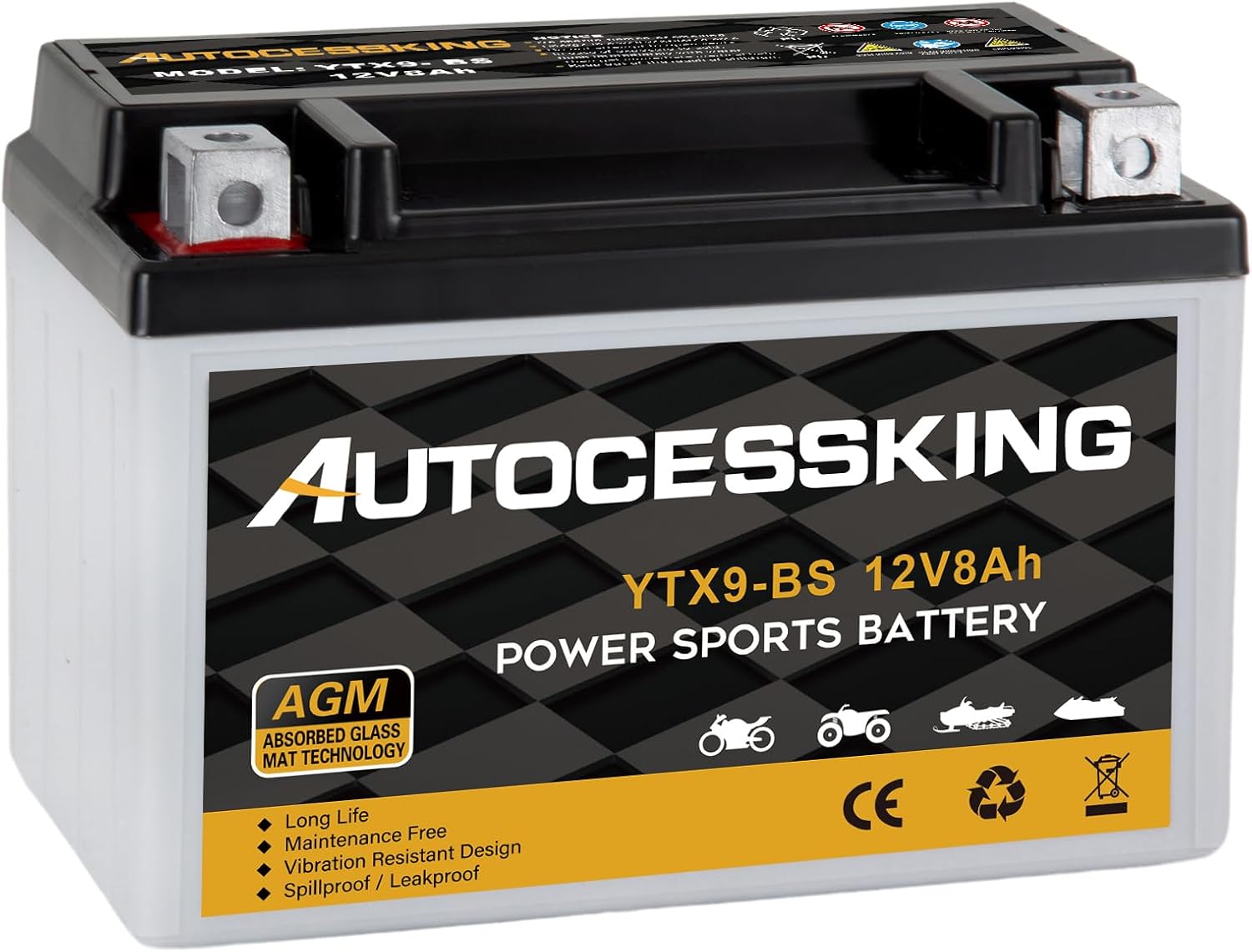 YTX9-BS 12V 8Ah Motorcycle Battery for ATV and Scooter Use