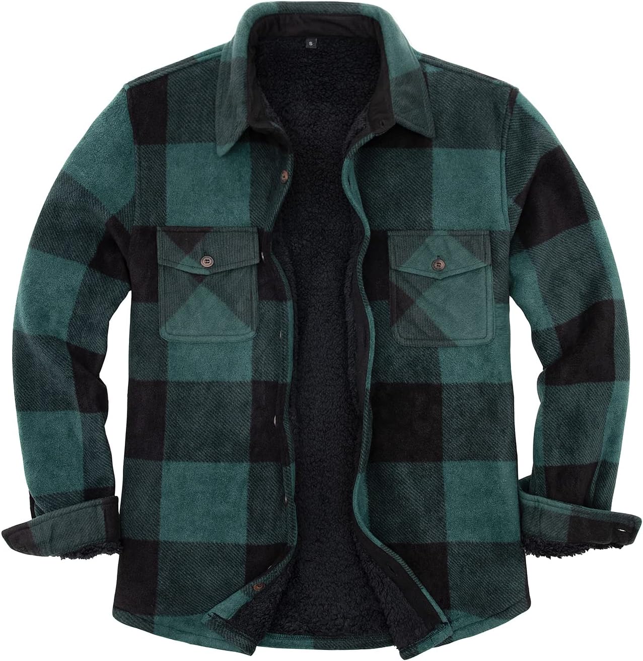 ZENTHACE Men's Warm Sherpa Lined Fleece Plaid Shirt Jacket