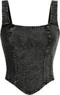 WDIRARA Women's Denim Corset Tank Top Asymmetrical Hem - Edgy Crop