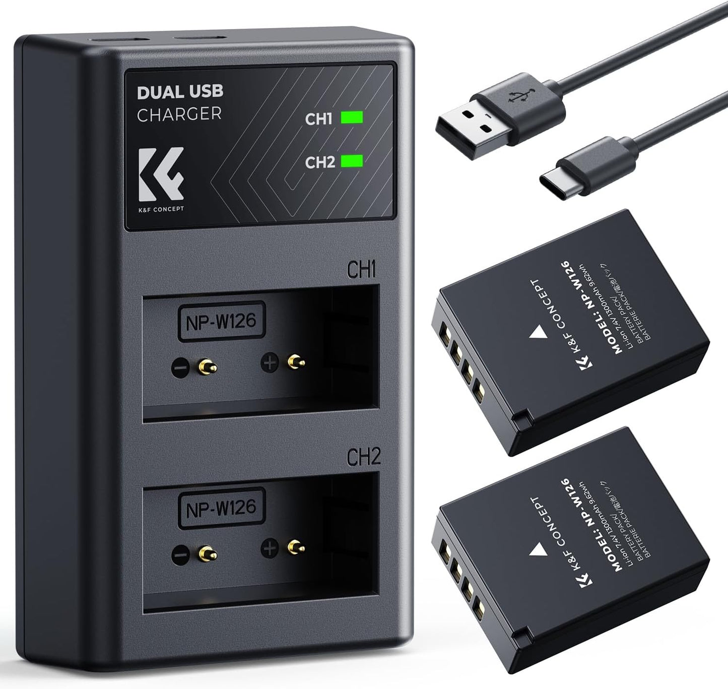 K&F CONCEPT NP-W126 Battery and Charger for Fujifilm Cameras