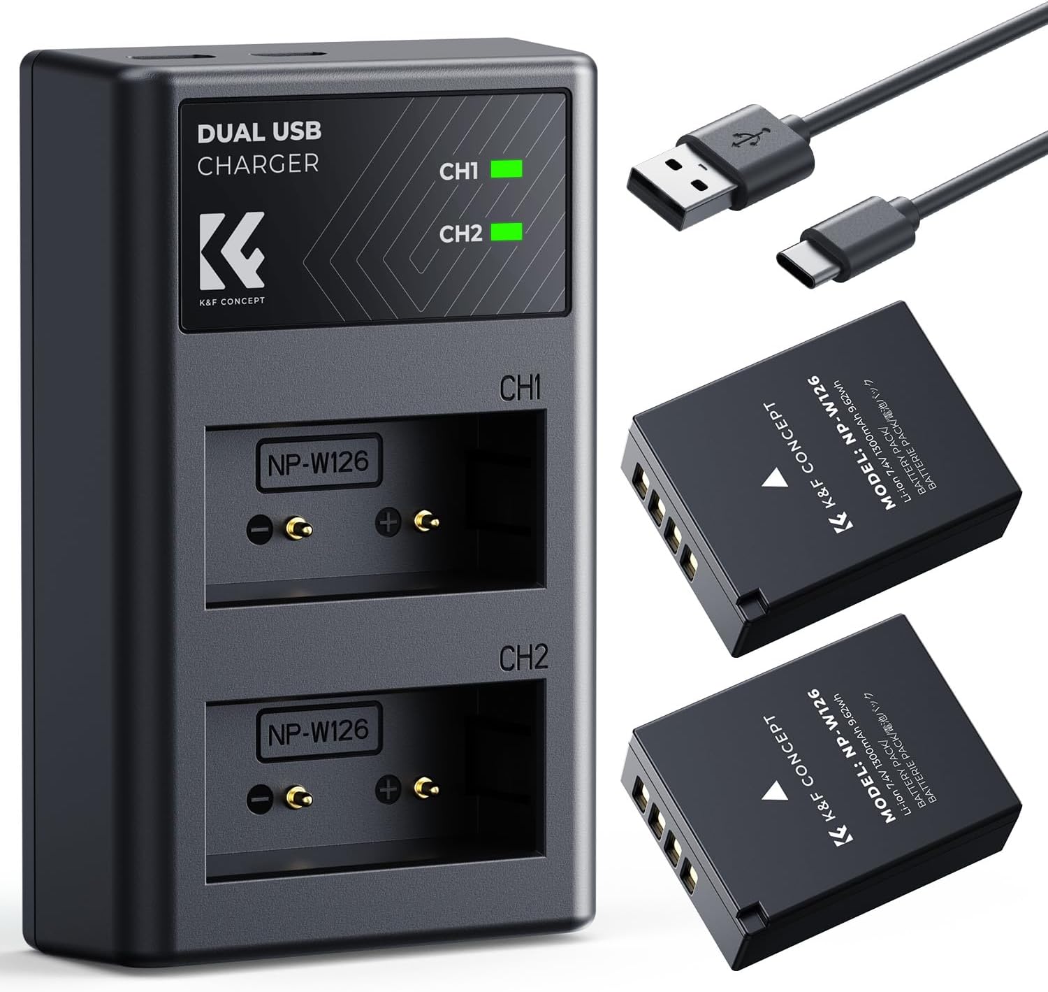 K&F CONCEPT NP-W126 Battery and Charger for Fujifilm Cameras